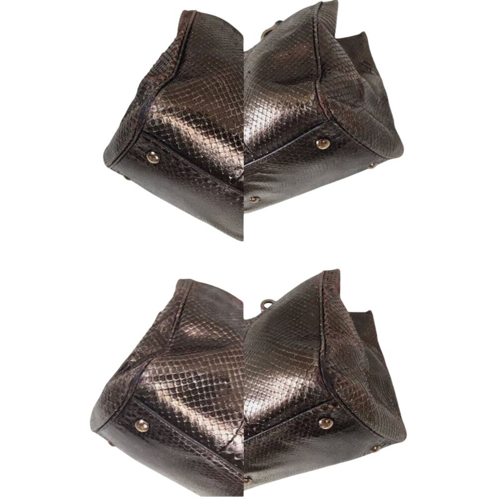 Gucci Bamboo Shopper Tote Bag Bronze-Toned Python Skin Black Bamboo Handle EUC - Picture 8 of 14